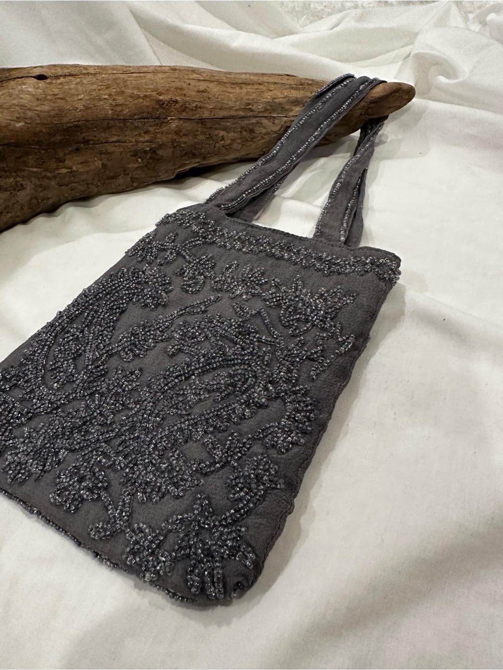 Embellished Beaded Gray Tiny Tote Bag - Women's Stylish Stunning Bag